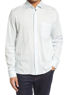 Ted Baker London Mitre Knit Linen & Cotton Button-Up Shirt in Light Blue at Nordstrom