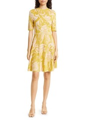 Ted Baker London Monniey Floral Jacquard Fit & Flare Sweater Dress in Yellow at Nordstrom