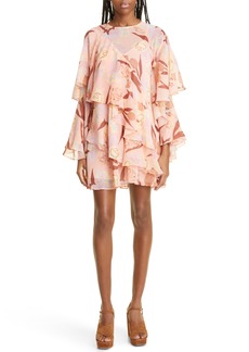 Ted Baker London Pegaia Ruffle Long Sleeve Minidress in Coral at Nordstrom Rack
