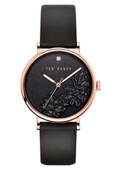 Ted Baker London Phylipa Flowers Leather Strap Watch, 37mm