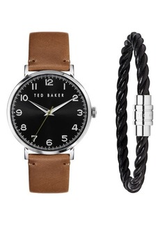 Ted Baker London Phylipa Leather Strap Watch & Leather Bracelet Set