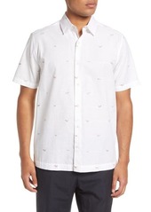 Ted Baker London Pruden Print Cotton & Linen Short Sleeve Button-Up Shirt in White at Nordstrom