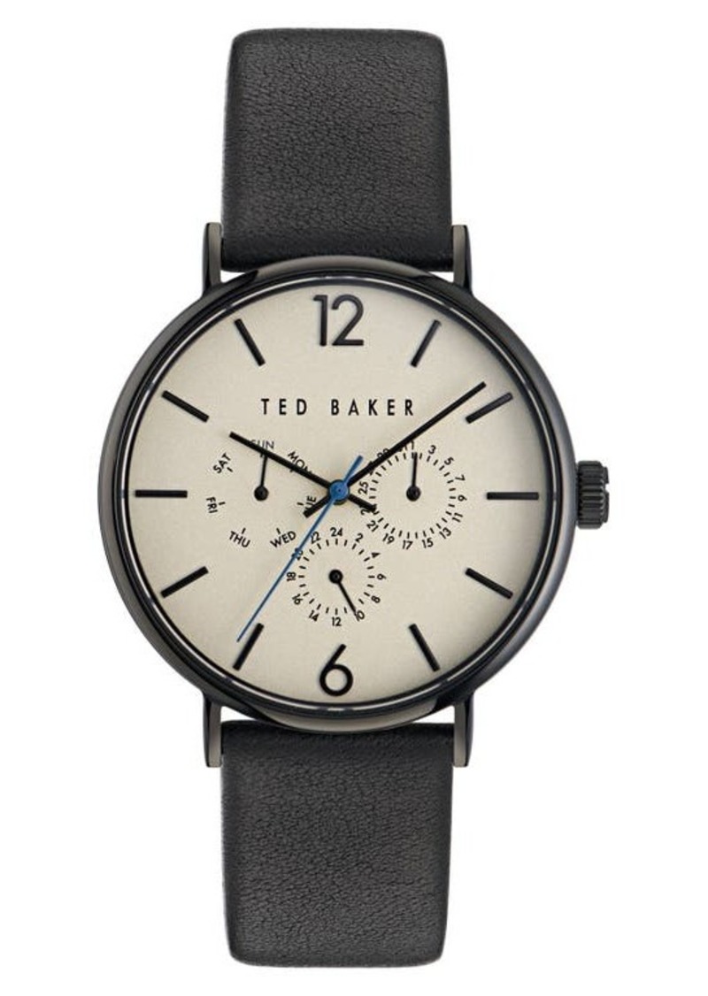 Ted Baker London Recycled Stainless Steel Leather Strap Watch