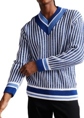 Ted Baker London Redclif Relaxed Fit Stripe V-Neck Cricket Sweater in Bright Blue at Nordstrom