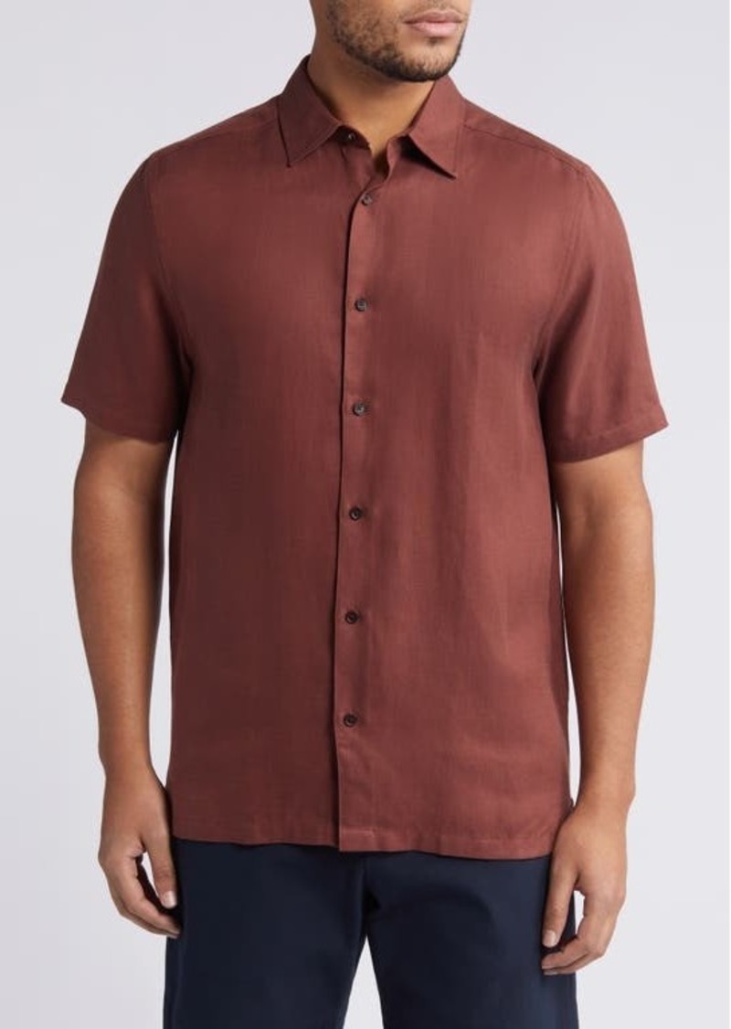 Ted Baker London Regular Fit Solid Short Sleeve Button-Up Shirt