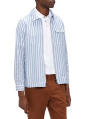 Ted Baker London Revue Trim Fit Stripe Organic Cotton Zip-Up Overshirt in Blue at Nordstrom