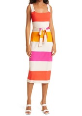 Ted Baker London Rib Jersey Tie Waist Midi Dress in Ivory at Nordstrom
