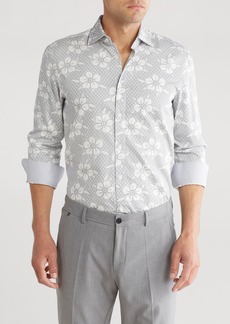 Ted Baker London Roxwel Print Stretch Cotton Button-Up Shirt in White Multi at Nordstrom Rack