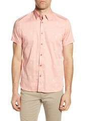 Ted Baker London Slim Fit Tropical Print Short Sleeve Button-Up Shirt in Coral at Nordstrom