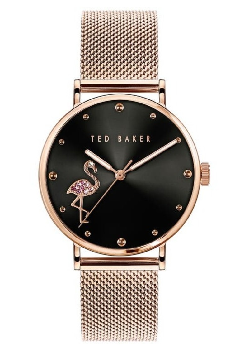 Ted Baker London Ted Bake London Phylipa Crystal Flamingo Leather Strap Watch