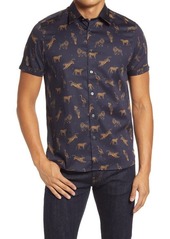 Ted Baker London Tersho Jungle Print Short Sleeve Button-Up Shirt in Navy at Nordstrom