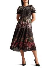 Ted Baker London Zahrria Floral Short Sleeve Midi Dress