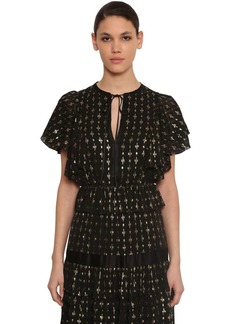 Temperley Gold Embroidered Silk Chiffon Top