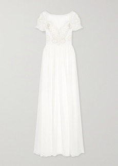 Temperley Open-back Embellished Crocheted Tulle And Silk-chiffon Gown