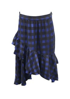 Temperley London Gathered Checked Skirt in Blue Acetate