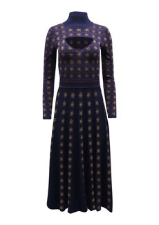 Temperley London Night Cutout Metallic Intarsia Midi Dress in Navy Wool