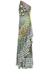 Temperley London Woman Claudette One-shoulder Printed Satin-jacquard Maxi Dress Grey Green