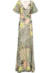 Temperley London Woman Claudette Printed Fil Coupé Silk-blend Maxi Wrap Dress Grey Green