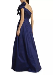 Teri Jon Asymmetric Bow-Embellished Satin Gown