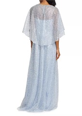 Teri Jon Beaded Tulle & Lace Capelet Gown
