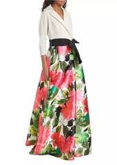 Teri Jon Bow-Detailed Floral Taffeta Gown