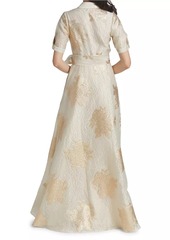 Teri Jon Brocade Organza Tie Waist Gown