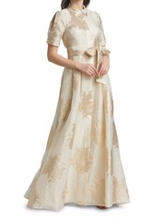 Teri Jon Brocade Organza Tie Waist Gown