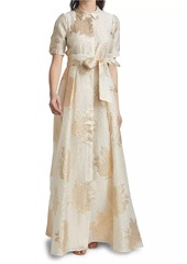 Teri Jon Brocade Organza Tie Waist Gown