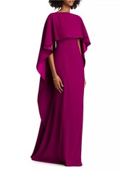 Teri Jon Crepe-Satin Cape Gown