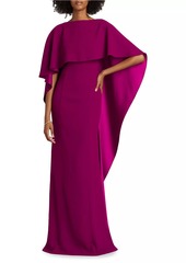 Teri Jon Crepe-Satin Cape Gown