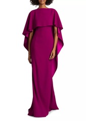 Teri Jon Crepe-Satin Cape Gown