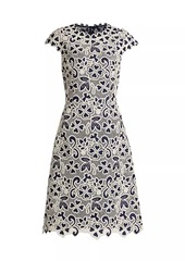Teri Jon Crochet Lace Cap-Sleeve A-Line Dress