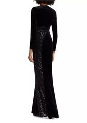 Teri Jon Embellished & Embroidered Stretch Velvet Gown