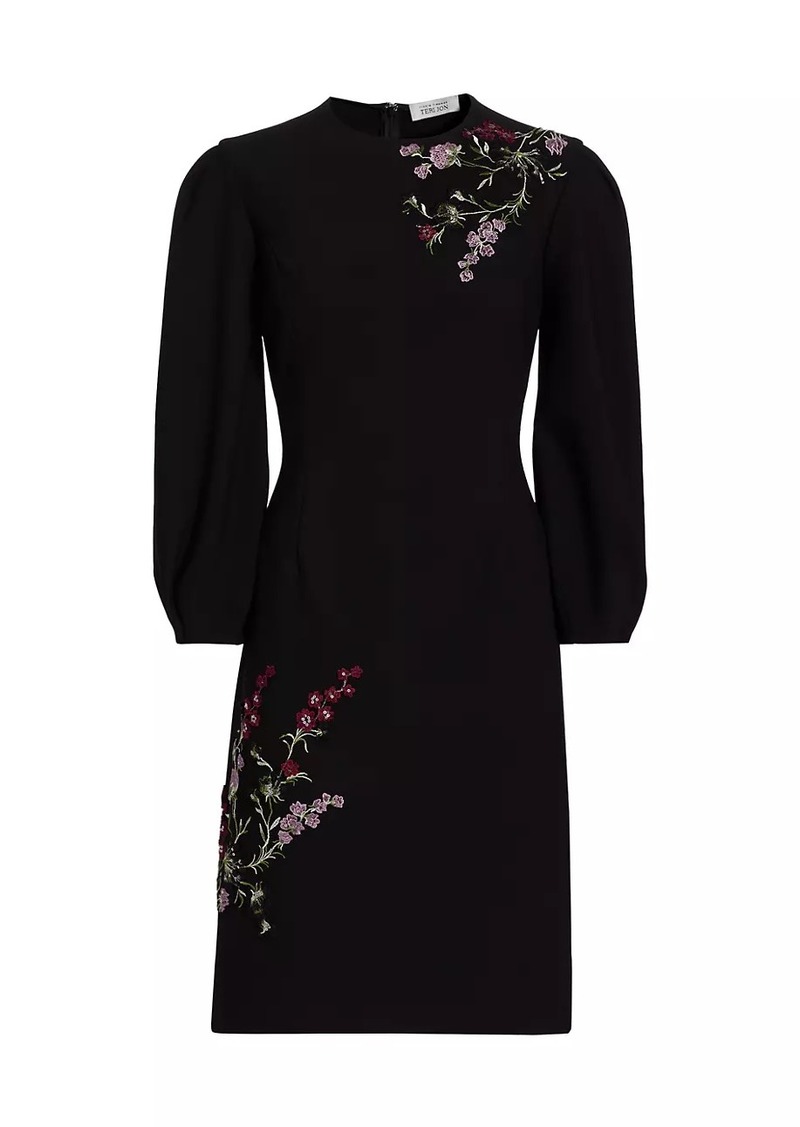 Teri Jon Embroidered Crepe Cocktail Dress