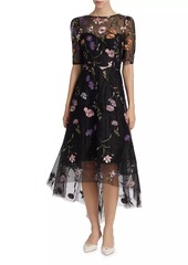 Teri Jon Embroidered Floral Tulle Fit-N-Flare Dress