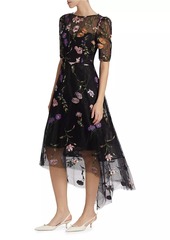 Teri Jon Embroidered Floral Tulle Fit-N-Flare Dress