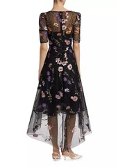 Teri Jon Embroidered Floral Tulle Fit-N-Flare Dress