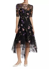 Teri Jon Embroidered Floral Tulle Fit-N-Flare Dress