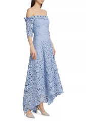 Teri Jon Embroidered Off-the-Shoulder High-Low Gown