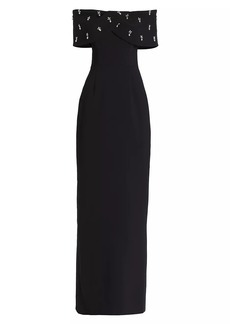 Teri Jon Faux Pearl-Embellished Column Gown