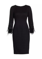 Teri Jon Feather-Trimmed Tweed Sheath Dress