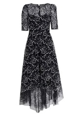 Teri Jon Floral Bead-Embellished Midi-Dress