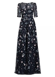 Teri Jon Floral Embroidered Gown
