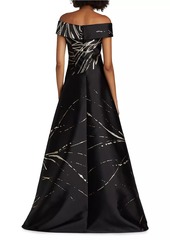 Teri Jon Floral Jacquard A-Line Gown