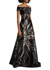 Teri Jon Floral Jacquard A-Line Gown