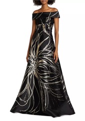 Teri Jon Floral Jacquard A-Line Gown