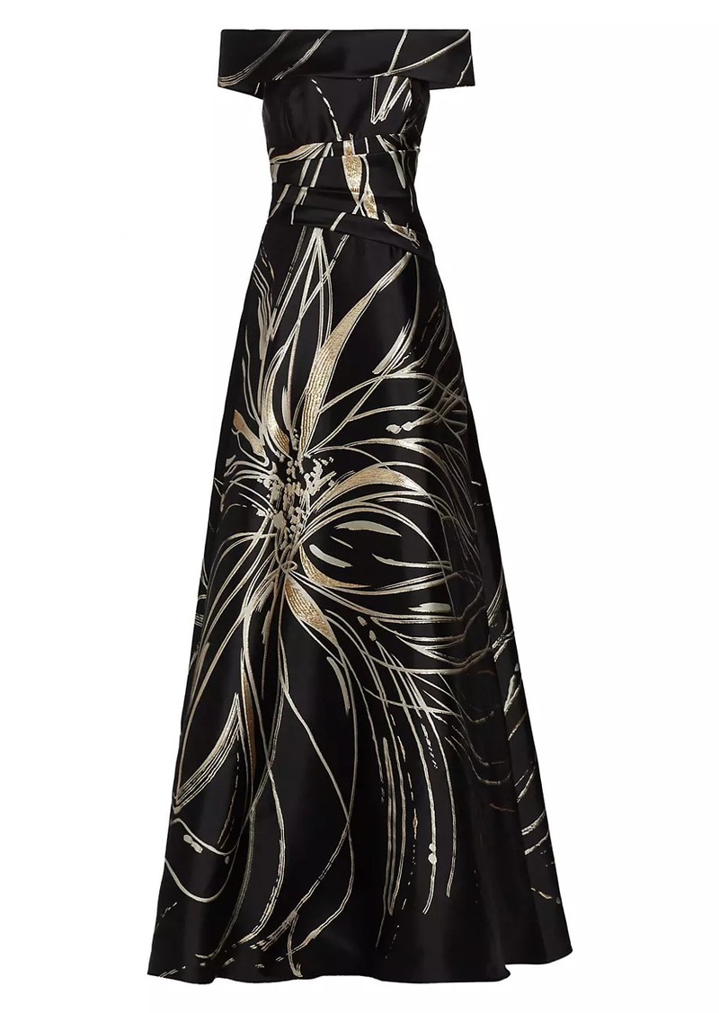 Teri Jon Floral Jacquard A-Line Gown