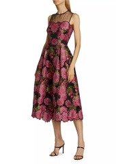 Teri Jon Floral Jacquard Sleeveless Midi-Dress