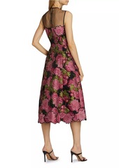 Teri Jon Floral Jacquard Sleeveless Midi-Dress