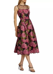 Teri Jon Floral Jacquard Sleeveless Midi-Dress